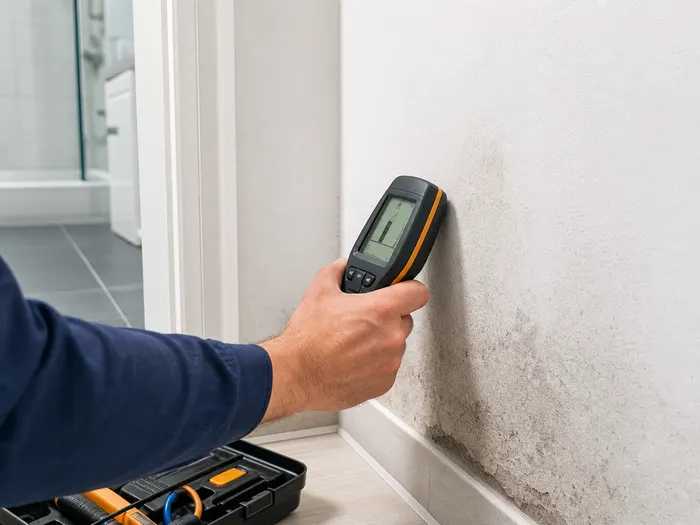 Feuchtemessung an einer Wand zur Leckortung